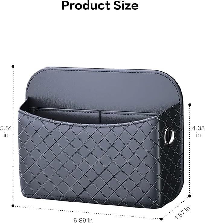 Self-Adhesive Car Seat Side Pocket Organizer with Cable Port - Black PU Leather Storage Pouch for Phone & Keys, Fits Gaps, Console & Door (2 PCS)