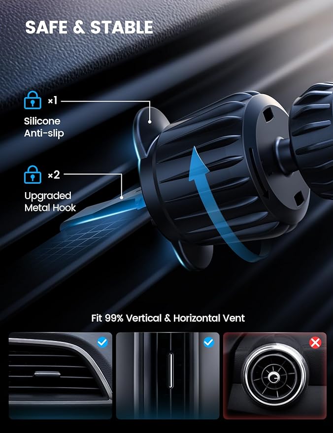 Lamicall 15W for QI2 Magsafe Car Mount Charger - 【RGB LED】360° Wireless Car Phone Holder Vent Dashboard, HandsFree Magnetic Phone Holder for Car Charging for iPhone 17 Air Pro Max Plus 16 15 14 13 12
