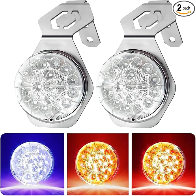 2PCS Dual Revolution 17 Led Watermelon Lights with Stainless Steel Bracket, Red Stop Turn and Marker to Blue Auxiliary Light, Underglow Lights for Freightliner Kenworth Peterbilt Trucks