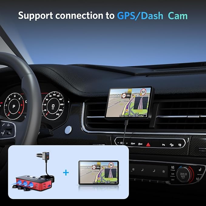 BESTEK 9 in1 Cigarette Lighter Splitter with 180W 3-Socket PD36W/65W Cigarette Lighter Adapter and QC3.0 18W Charging Ports, Car Cigarette Lighter for Dash Cam, GPS, iPad/Laptop/Phone