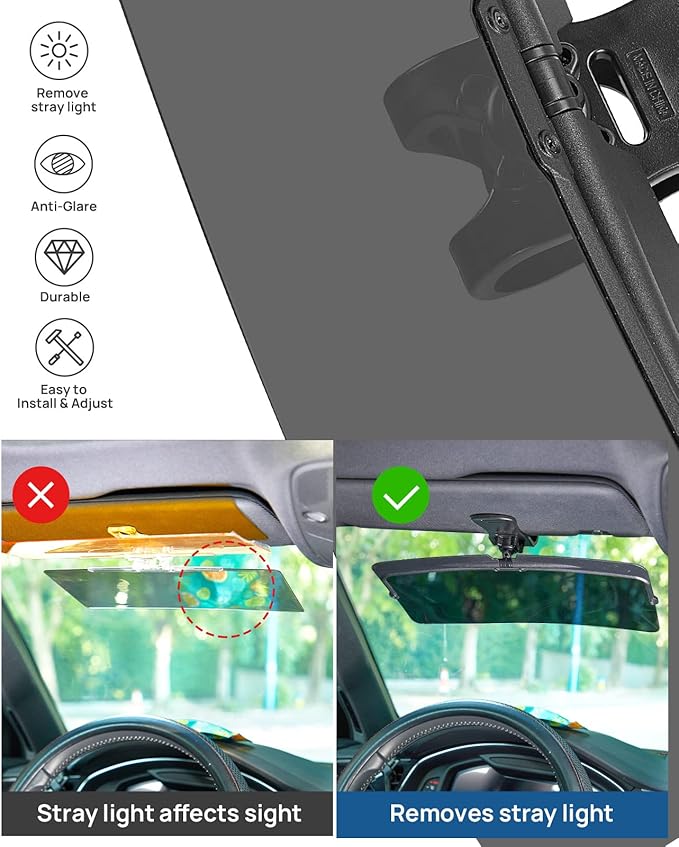 JOYTUTUS Sun Visor Extender for Car, Universal Anti-Glare Polarized Sun Visor Easy to Install, UV400 Visor Extension Protect from Glare/UV Ray/Stray Light, Safe Driving for Car
