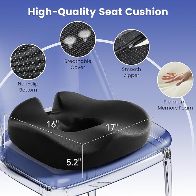 Donut Pillow Seat Cushion for Tailbone Pain Relief and Hemorrhoid – Memory Foam Ergonomic Office Chair Cushion for Home, Office, Car, Gaming, Pregnancy,– Comfortable, Breathable, and Washable