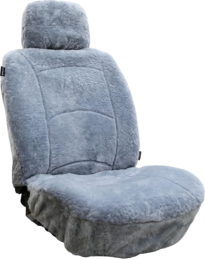 Genuine Sheepskin Seat Cover Lambskin Seat Cover Winter Car Seat Cover Lambs Wool Sheep Skin Fuzzy Shearling Car Accessories Front with Curve Patten (Light Gray Color)