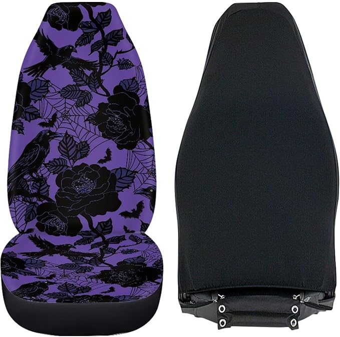 Halloween Crow Car Seat Covers Breathable Front Seat Cover Soft Anti-Slip Back Fabric Auto Interior Accessories All-Season Protection Universal Vehicle Accessories