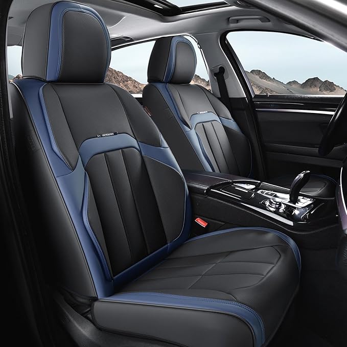 Coverado Car Seat Cover, Cover for Cars Front Seat, Premium Leather, Universal Fit Waterproof Seat Protectors, Car Seat Cushion Non-Slip for Most Cars-BlackBlue
