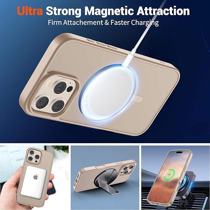 SUPFINE Magnetic for iPhone 16 Pro Max Case(Compatible with MagSafe)(Military Grade Drop Protection) Slim Translucent Matte Shockproof with Anti-Fingerprint Phone Case,Desert Gold