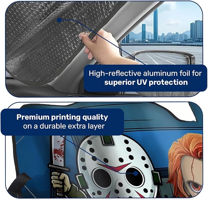 GENANY Horror Windshield Sun Shade for Car SUV Truck (55x30 Inches), Front Window Visor for Windows, Protector Blocks UV