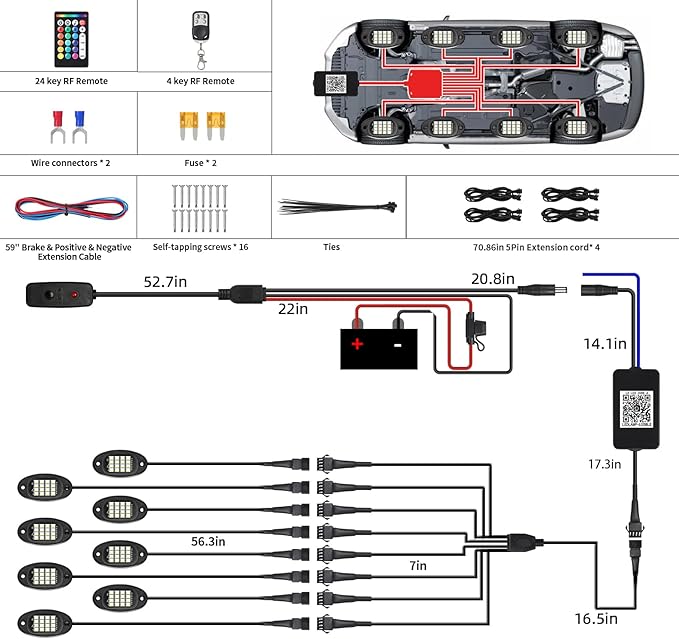 8 Pods RGBW LED Rock Lights Full Kit, 6500K Pure White (Not Mixed) & RGB Underglow for Jeeps Truck Golf Cart ATV UTV RZR Pickup, App/RF Remote Smart Brake Music Sync, Waterproof Offroad Underbody 12V