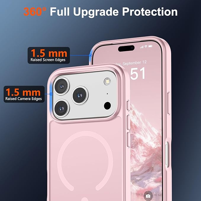 SUPFINE Magnetic for iPhone 17 Pro Case with Screen Protector (Compatible with MagSafe)(Military Grade Drop Protection) Translucent Matte Shockproof with Anti-Fingerprint Phone Cover,Light Pink