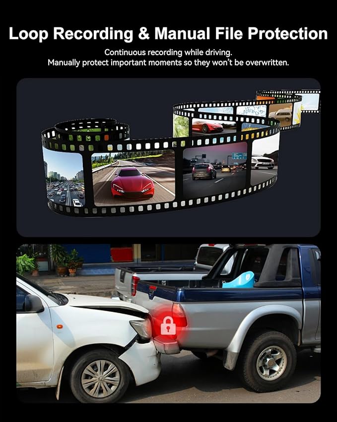 3 Channel Dash Cam Front and Rear, 1080P Dash Camera for Cars, Dashcam Three Way Triple Car Camera with IR Night Vision, Loop Recording, G-Sensor, HDR, 24 Hours Recording