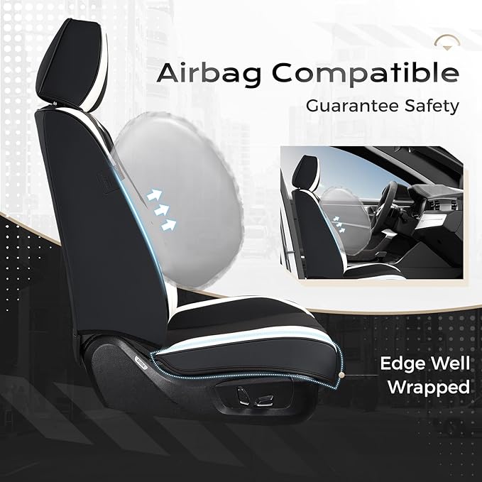 Coverado Seat Covers, Car Seat Covers Full Set, Leather Seat Covers for Cars, Car Seat Protector, Black Car Seat Covers Front Seats and Back Seats Universal Fit for Most Cars White