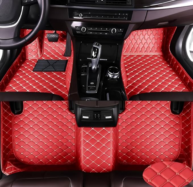 Customize Car Floor Mats for 99% Sedan SUV Sports Car All Weather Leather Full Coverage Waterproof Non-Slip Vehicle Lining Pads (Red Beige)