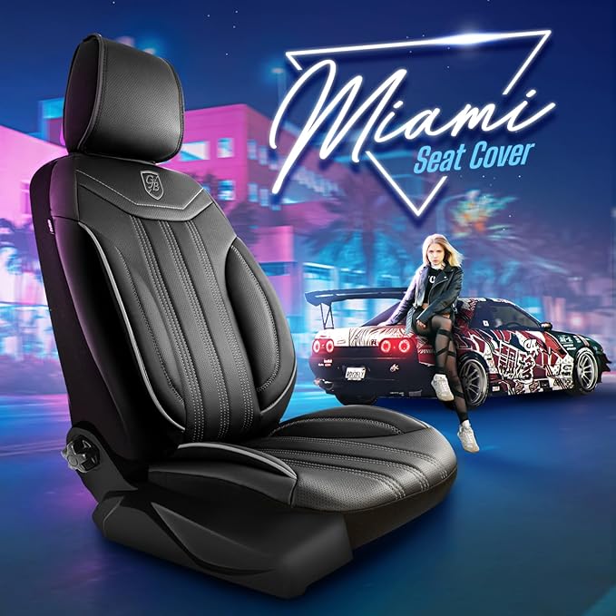 Premium Car Seat Covers Front Seat - Nappa Leather Car Seat Cover for SUV, Cars, Most Pickups, Black-Grey Stitching, Car Seat Protector, Car Seat Covers Front Seats, Car Seat Protector