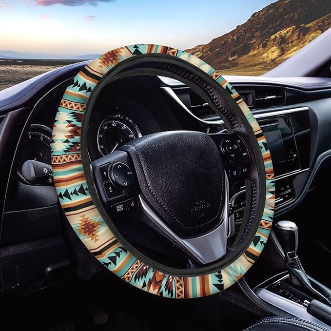 SEANATIVE Ethnic Aztec Car Steering Wheel Cover Universal Car Accessory for Diverse Cars Neoprene Dust Cover for Steering Wheel
