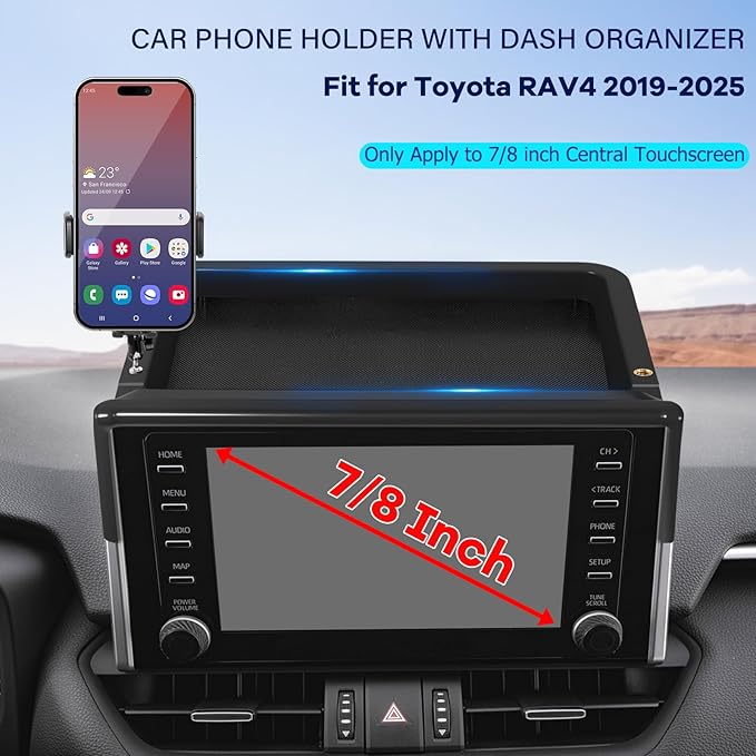 Car Phone Holder Fit for Toyota RAV4 2019-2025 W/Dash Tray Storge Box Organizer, Cell Phone Mount for RAV4 Accessories 7/8 inch Touch Screen 360 Degree Rotation (Not Fit 9/10.5 inch)