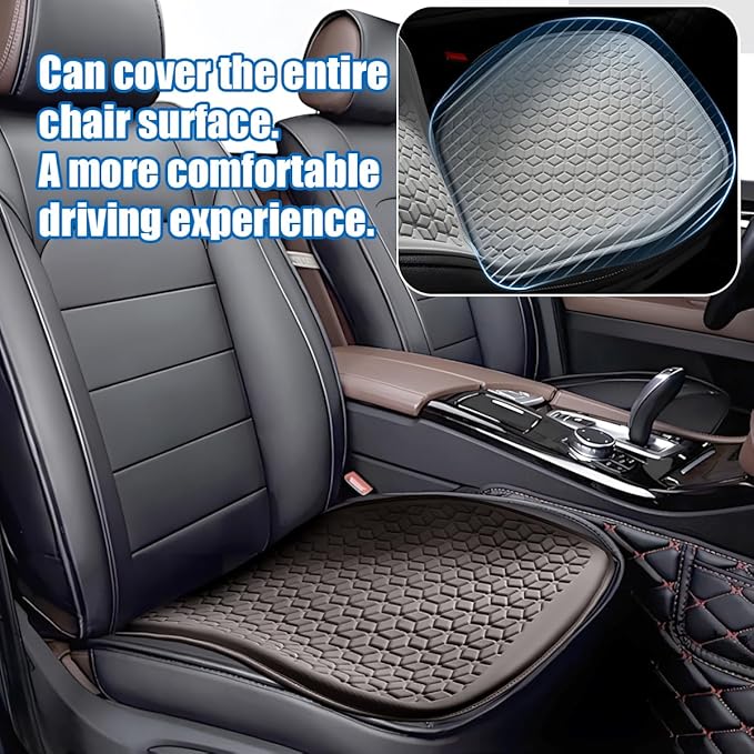 Gel Car Seat Cushion, Non-Slip & Comfortable Automotive Chair Protector Pad for Driving, Breathable Vehicle Interior Mat Cover Accessories, Universal for SUV Sedan Truck (Coffee)