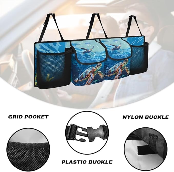 Sea Turtles Trunk Organizer for Women Men Starfish Auto Hanging Seat Back Storage for SUV,Truck,Van Car Organization