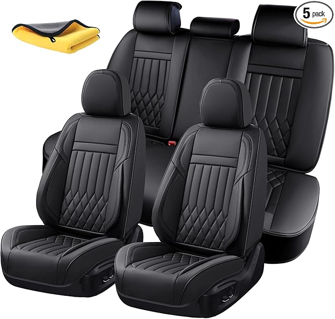 KEYOOG Car Seat Covers Leather Full Set Universal 5-Seater Waterproof Breathable Nappa, Compatible with Honda Civic, Toyota Camry Corolla, Nissan Rogue Sentra, Fit for Front Rear Seats Most Sedans SUV