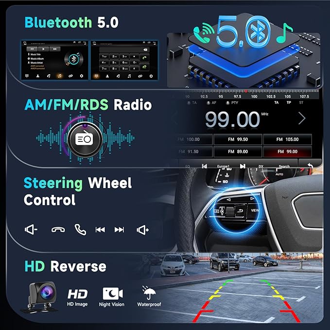 Podofo 8 Core 8+128G Android Car Radio Stereo for Honda Civic 2006-2011 with Wireless Carplay Android Auto, 10.1" QLED Touch Screen, WiFi/4G, GPS, DSP/Hi-Res, AM/FM, Bluetooth 5.0, Backup Camera