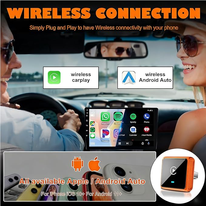 Mini Wireless CarPlay Adapter for iPhone & Android, 2-in-1 Upgraded CarPlay Wireless Adapter, 2026 WIFI6 Plug & Play Car Play Adapter, Zero Delay Fast Stable Auto-Connect, Bluetooth 5.3 USBA&C Port