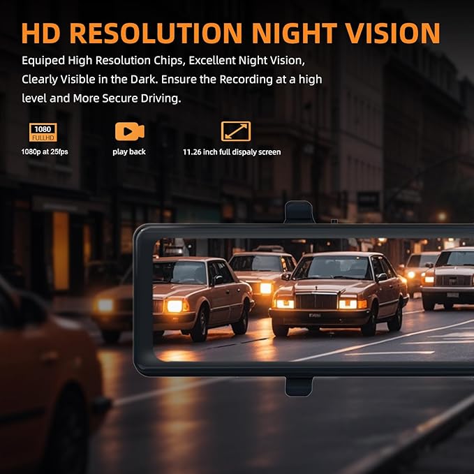 KBD 11.26'' 4K Smart Rear View Mirror Dash Cam Front and Rear, Android Auto Carplay with Backup Camera for Car Recording Parking Assistance Night Vision