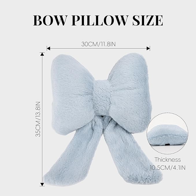 Bow Car Headrest Pillows Plush Car Neck Pillows for Travel Driving Office Chair Head Support Cushions, Also Cute Car Decor Accessories (2PCS Blue)