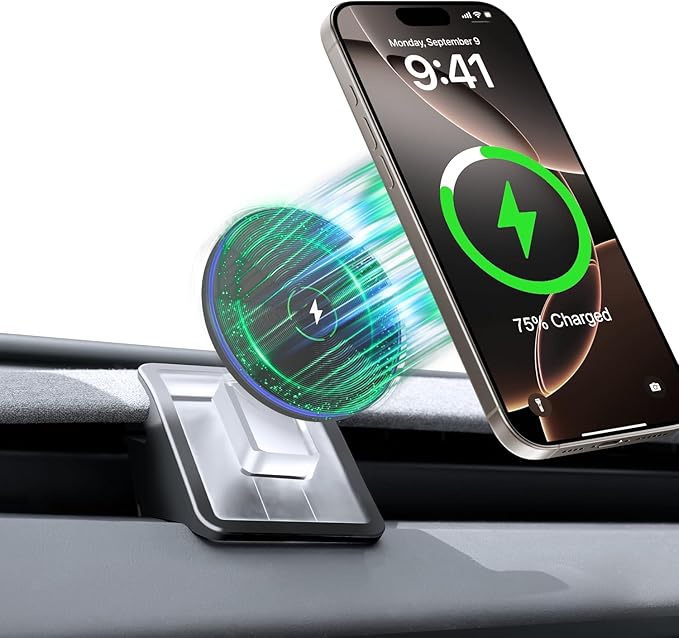 for Tesla Phone Charger Mount Compatible with 2025-2026 Model Y Juniper and 2024-2026 Model 3 Highland, 360° Adjustable, No Tool Installation Required, Anti-Shake Mount Fit for All Smartphones