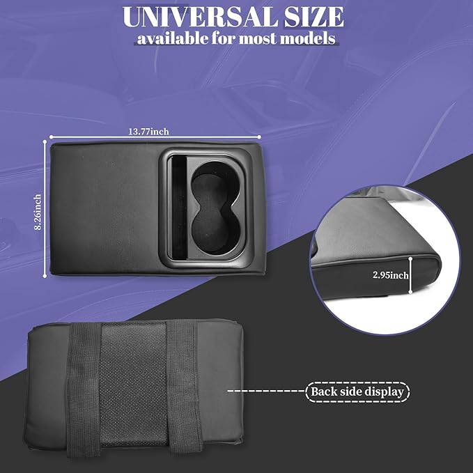 QianBao Car Center Console Armrest Box Booster Cushion with Cup Holder Mobile Phone Storage Armrest Booster Pad Protector Universal for Most Car Black
