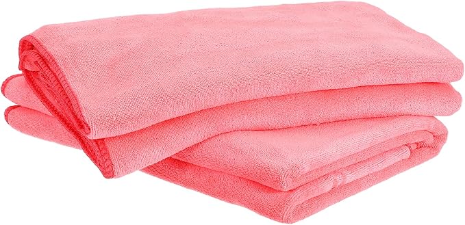 HARFINGTON 2 Pack Microfiber Cleaning Cloth, 63" x 24" Multi-Functional Cleaning Towels Reusable Absorbent Rags for Car Wash Kitchen Household Window Clean, Rose Red