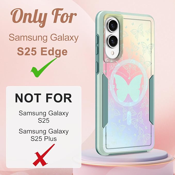 for Samsung Galaxy S25 Edge Case - Compatible with MagSafe Women Girls Cute Magnetic Protective Phone Cover Kawaii Girly Butterfly Heavy Duty Shockproof Design for Samsung S25 Edge Case
