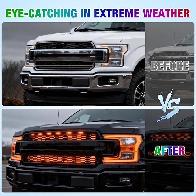 Nilight 4Pcs 24inch LED Grille Lights 144 LEDs RGB Multi Color Exterior Lighting Kit DIY Sound Active Function Music Mode with APP Control and Remote for Cars Van SUV Truck