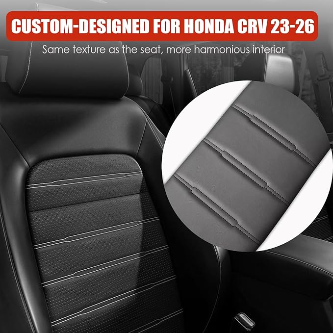 for CRV Center Console Cover 2026 2025 2024 2023 - [Upgraded] Thick & Soft Leather Middle Armrest Cushion Protector for Honda CRV 2023 2024 2025 2026 Interior Accessories - Black Stitch