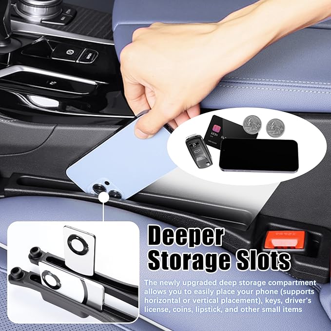 2PCS 2026 New Car Seat Gap Filler Organizer,in Between Car Seat Catcher with Phone Holder & Sunglass Holder & Cars Hook,Universal Cars Gap Seats Filler to Avoid Items Falling