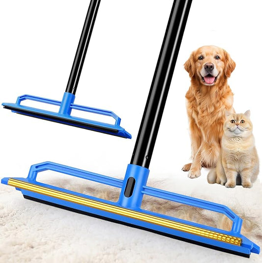 Carpet Rake for Pet Hair Removal Tool,2 in 1 Carpet Scraper Fur Sweep Dog Cat Hair Remover with 60" Long Handle for Carpets, Rugs, Couch,Sofa, Furniture,Blue