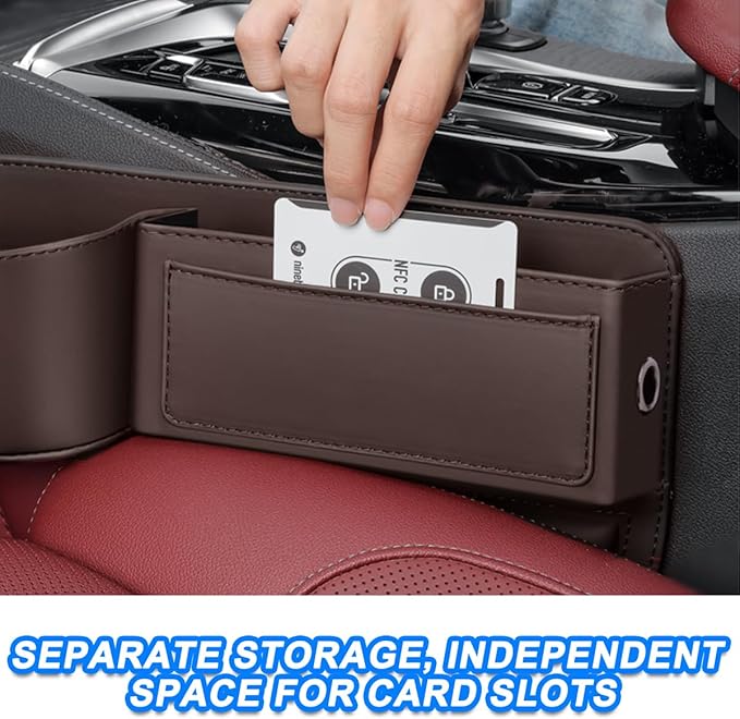 Leather Car Seat Gap Filler Organizer, Adjustable Vehicle Side Gap Storage Box, Auto Front Seat Crevice Catcher for Phones, Glasses, Keys, Universal for SUV, Sedan, Truck (Brown)