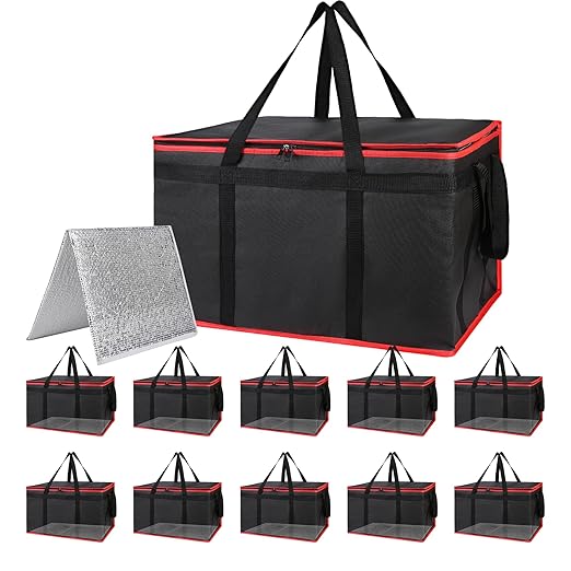 Bodaon Large 10-Pack Insulated Food Delivery Bag With Hard Bottom, XXXL Catering/Pizza Cooler Bags, Rideshare Delivery Bag, Thermal Cold/Hot Styrofoam Carrier for Travel/Shopping/Car