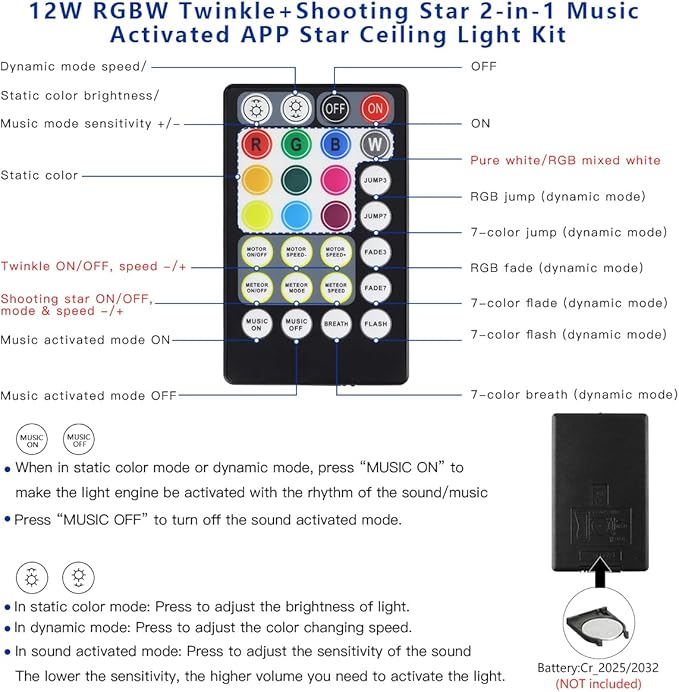 AKEPO 12W Twinkle Shooting Star 2-in-1 Fiber Optic Light Engine Replacement, RGBW Bluetooth APP Control + Music Sync + 28-Key Remote Control for Car Home Starlight Headliner