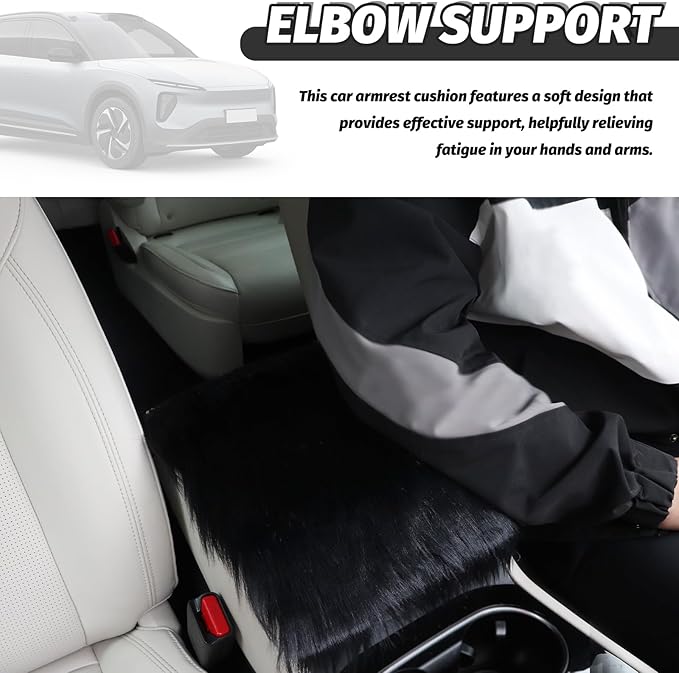 Soft Car Center Console Cover,Fluffy Arm Rest Cover for Car with Elastic Straps to Relieve Fatigue,Cars Armrest Cushion Universal Cars Decorations for Vehicles SUVs Trucks (Black)