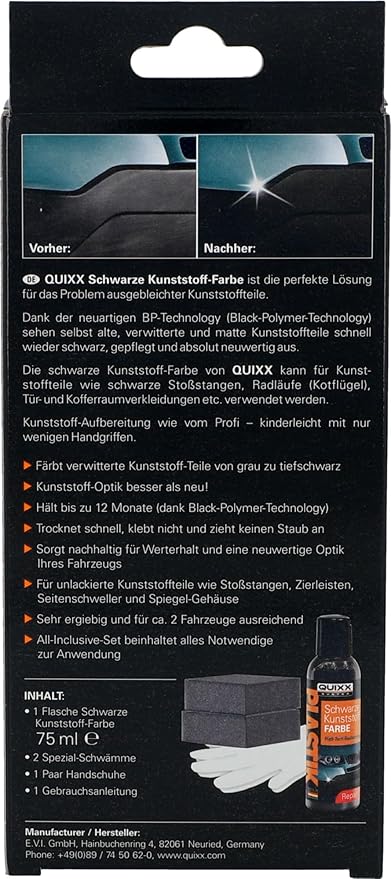 QUIXX 10188 Black Plastic Color - Trim Restorer, Transforms Old, Weathered Plastic to Like New Condition, Use On Your Automobile or Motorcycle