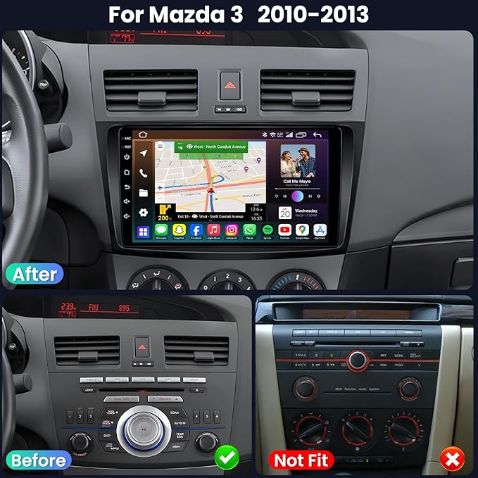 Car Stereo for Mazda 3 for 2010 2011 2012 2013 - with Wireless CarPlay Android Auto 9" Touchscreen 4+64GB GPS BT5.4 Backup Camera - Fit for Bose System