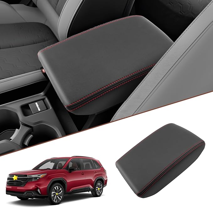 SKTU 2025 2026 Forester Center Console Cover for 2025 2026 Subaru Forester (Base/Premium/Sport/Limited/Touring) Armrest Cover Subaru Forester 2025 2026 Accessories Console Cushion (Red Line)