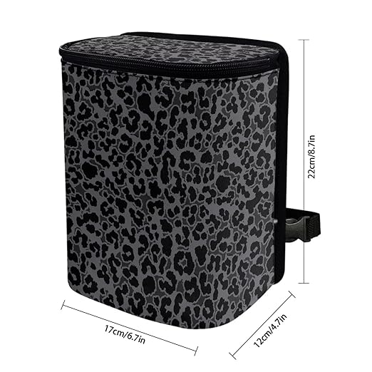 Black Leopard Car Trash Can with Lid, Cute Leakproof Car Trash Garbage Bag Hanging Vehicle Trash Bin Small Portable Automotive Garbage Cans Organizer for Back/Front Seat/Console