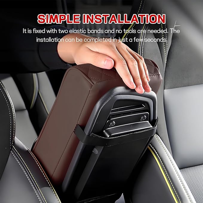 Car Center Console Armrest Pillow, 13.19"×7.87" Leather Car Arm Rest Cover, Memory Foam Auto Armrest Cushion with Cup Holder Phone Slot, Universal Vehicle Middle Console Cushion Pad (Coffee)
