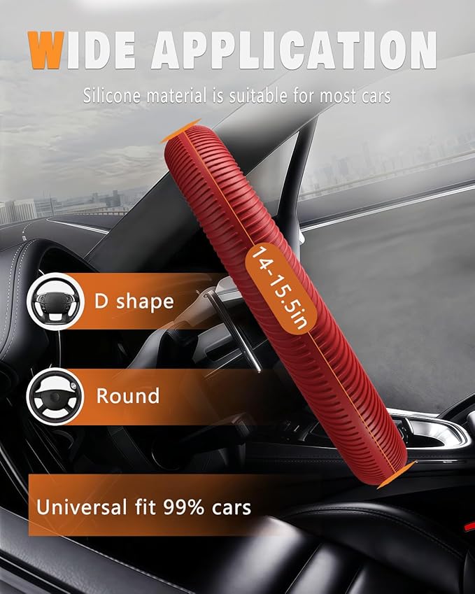 WOCOCN Car Steering Wheel Cover, Thin Anti-Skid Silicone Steering Wheel Cover for Men & Women, Universal Automotive Interior Accessories for Most Cars (Red)