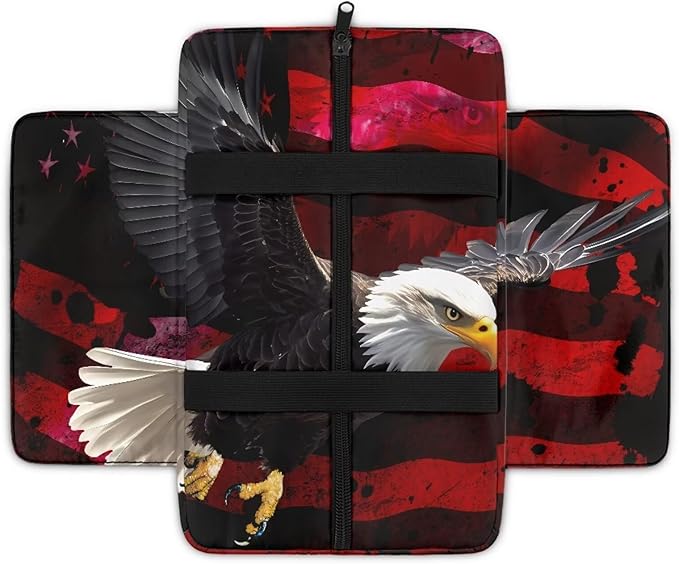 Car Center Console Cover Pad, American Flag Eagle Auto Console Arm Rest Cushion, Car Armrest Seat Box Protector, Car Memory Foam Armrest Pillow for Most Cars