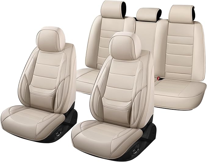 Car Seat Covers Full Set Custom Fit for Ford Edge 2007-2025 2026 - Luxury Faux Leather with Lumbar Support, Waterproof, Breathable, Anti-Slip, Easy to Install (Beige,Full Set)