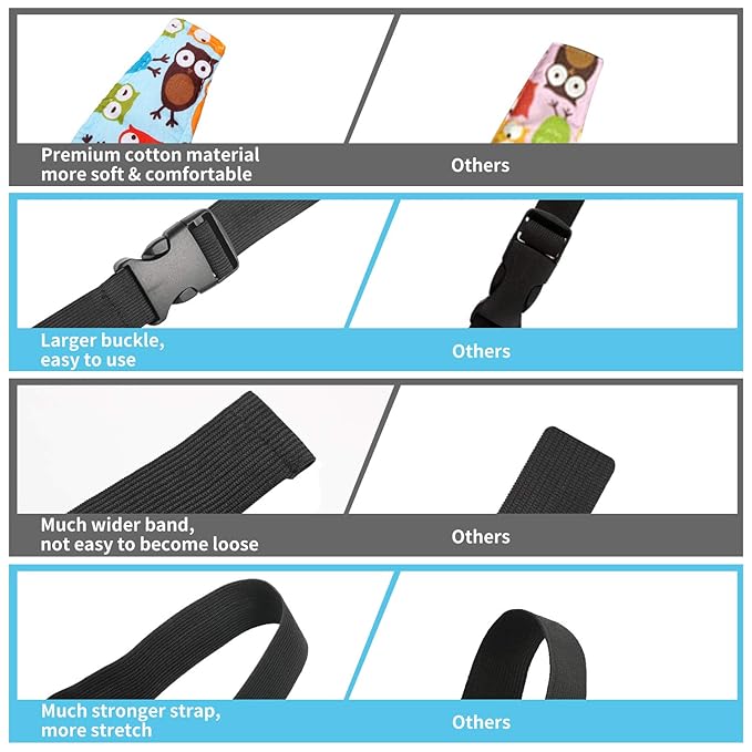 Baby Carseat Head Support,Car seat Straps Pillow Support Ban,Stroller Neck Relief Strap Headrest,Slumber Sling Sleep Positioner for Toddler Infants Child Children Kids（Blue Elephant + Owl）