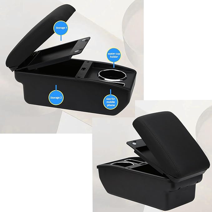 AULPHIKE Compatible with Nissan Note Armrest E-Power Center Console Organizer Armrests Double Layer Storage Space with Cup Holder
