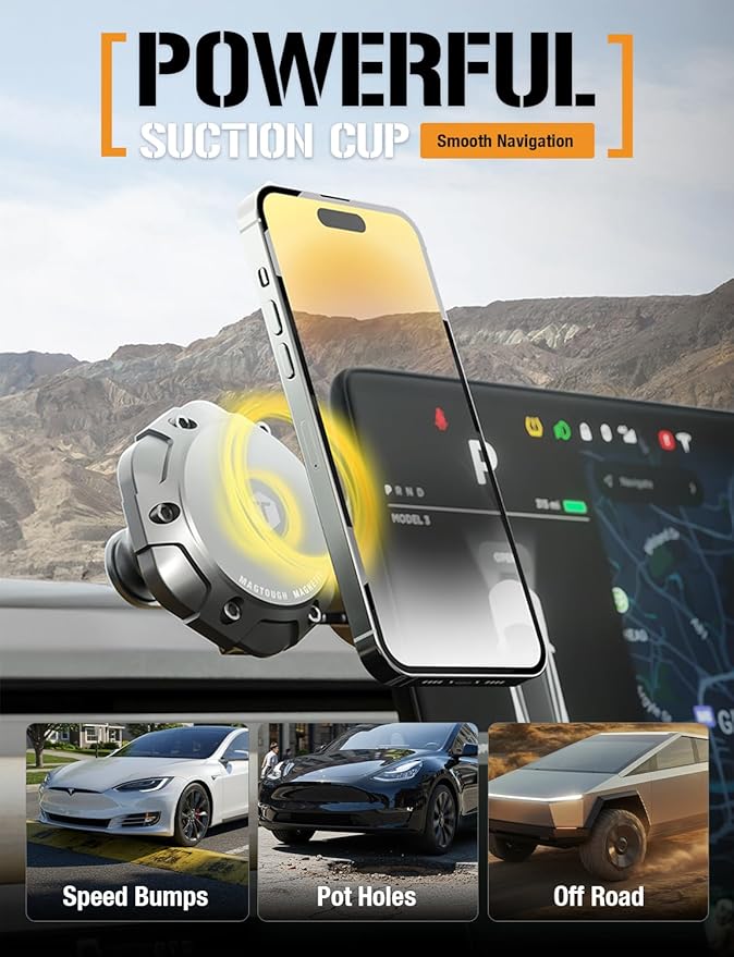 ToughTested MagTough 3-in-1 MagSafe Car Mount - Heavy Duty Magnetic Phone Holder for Truck, Dashboard, Windshield & Vent - 360 Rotation Foldable Support Legs - Universal Fit for iPhone & Android