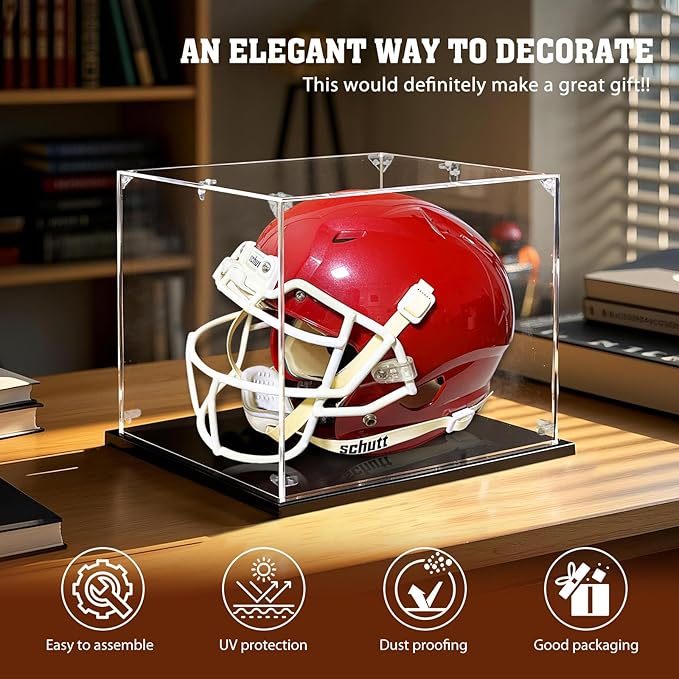 Football Helmet Display Case, Clear Acyrlc Helmet Case Display Case Full Size, UV Protection Case for Football Baseball Motorcycle Helmet, Sports Memorabilia Showcase